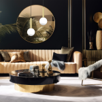 Lampa wisząca Play 1xG9 w kolorze czarnym ze złotymi detalami, zawieszona w nowoczesnym wnętrzu. Okrągłe, białe klosze w minimalistycznym stylu, w otoczeniu eleganckich mebli i dekoracji.