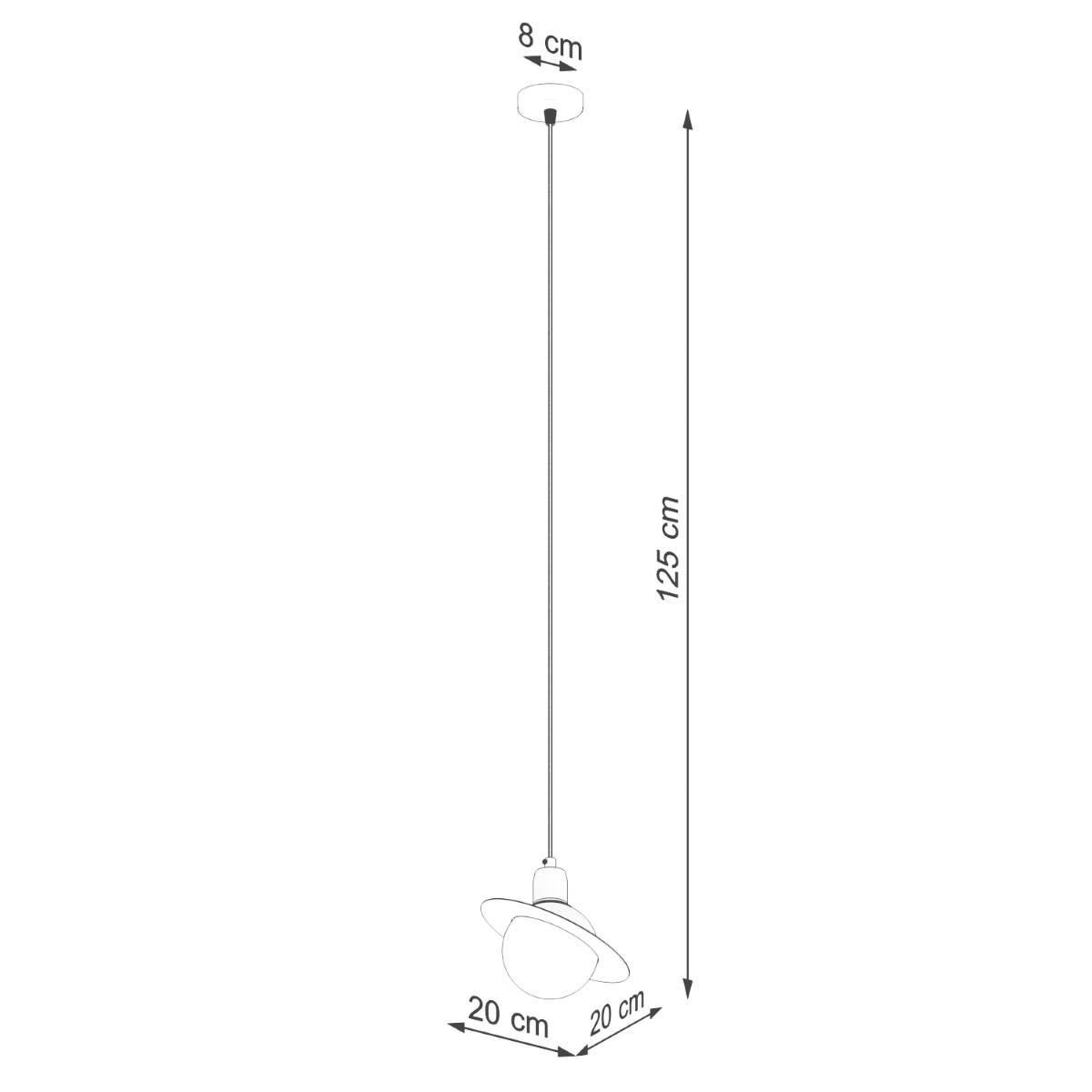 Lampa wisząca Hyperion 1xG9 w kolorze czarnym. Okrągła podsufitka o średnicy 8 cm, zwis na długości 125 cm, z kloszem o średnicy 20 cm w kształcie talerza. Prosta konstrukcja, idealna do nowoczesnych wnętrz.