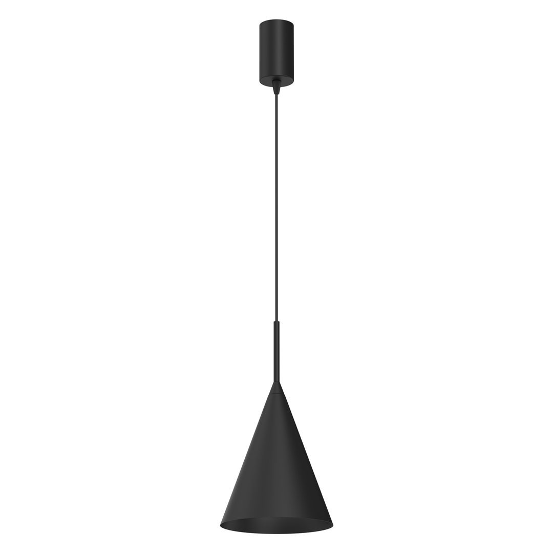 Lampa wisząca Capital D17 w kolorze czarnym, wykonana z metalu, o stożkowym kształcie. Ujęcie frontalne, z zawieszeniem na cienkim przewodzie. Przeznaczona do jednego źródła światła GX53. Prosta, nowoczesna forma, idealna do różnych wnętrz.