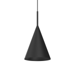 Czarna lampa wisząca Capital D17 z pojedynczym źródłem światła GX53. Posiada stożkowy kształt, zawieszona na cienkim przewodzie. Prosty, nowoczesny design, idealna do wnętrz.