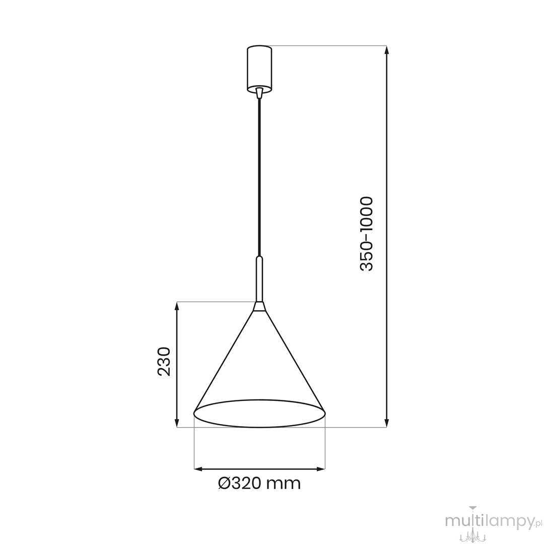 Lampa wisząca Capital D32 w kolorze białym, z jednym gniazdem GX53. Kształt stożkowy o średnicy 320 mm i wysokości 230 mm, zawieszona na regulowanym przewodzie (350-1000 mm). Prosty, nowoczesny design.