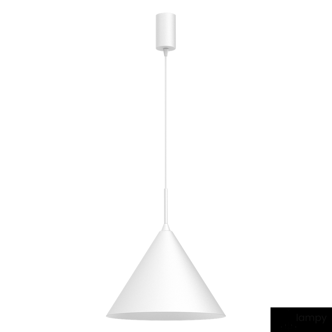 Lampa wisząca Capital D32 z białym, stożkowym kloszem z materiału, zawieszona na cienkim przewodzie. Górna część z okrągłym mocowaniem. Przeznaczona do żarówki GX53. Idealna do nowoczesnych wnętrz.