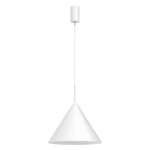 Lampa wisząca Capital D32 z białym, stożkowym kloszem z materiału, zawieszona na cienkim przewodzie. Górna część z okrągłym mocowaniem. Przeznaczona do żarówki GX53. Idealna do nowoczesnych wnętrz.