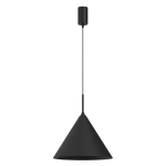 Czarna lampa wisząca Capital D32 z kloszem w kształcie stożka, zawieszona na cienkim przewodzie. U góry znajduje się okrągły element montażowy. Przeznaczona do użycia z żarówką GX53. Idealna do nowoczesnych wnętrz.