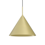 Lampa wisząca Capital D32 w kształcie stożka, wykonana z metalu w kolorze złotym, zawieszona na czarnym przewodzie. Posiada miejsce na jedną żarówkę GX53. Prosty, nowoczesny design, idealna do różnych wnętrz.
