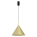 Lampa wisząca Capital D32 w kolorze czarnym i złotym, wykonana z metalu. Posiada stożkowaty klosz w złotym odcieniu, zwisający na czarnym przewodzie. Montaż sufitowy, idealna do nowoczesnych wnętrz.