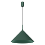 Lampa wisząca Capital D46 w butelkowej zieleni, z metalowym kloszem w kształcie stożka. Umożliwia montaż jednej żarówki GX53. Produkt zawieszony na cienkim przewodzie, z zamocowaniem sufitowym w tej samej kolorystyce.