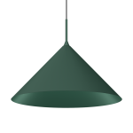Lampa wisząca Capital D46 w butelkowej zieleni, o kształcie stożkowym, z jednym miejscem na żarówkę GX53. Zawieszona na cienkim, czarnym przewodzie, prezentuje minimalistyczny design, idealna do nowoczesnych wnętrz.