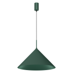 Lampa wisząca Capital D46 w butelkowej zieleni, z metalowym kloszem w kształcie stożka. Zawieszona na cienkim, czarnym przewodzie, z gniazdem GX53. Prosty, nowoczesny design, idealna do różnych wnętrz.
