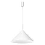 Biała lampa wisząca Capital D46 z kloszem w kształcie stożka, zawieszona na cienkim przewodzie. E27, minimalistyczny design, idealna do nowoczesnych wnętrz. Ujęcie frontalne na jednolitym tle.