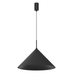 Lampa wisząca Capital D46 w kolorze czarnym, z metalowym kloszem w kształcie stożka. Ujęcie z przodu, zawieszona na cienkim przewodzie. Idealna do nowoczesnych wnętrz, z miejscem na żarówkę GX53.