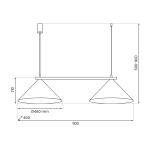 Lampa wisząca Capital 2xGX53 w kolorze czarnym i złotym. Posiada dwa stożkowe klosze o średnicy 460 mm, zawieszone na prostokątnej podstawie. Regulowana wysokość od 500 do 900 mm, idealna do nowoczesnych wnętrz.