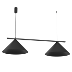 Lampa wisząca Capital 2xGX53 w kolorze czarnym, o dwóch stożkowych kloszach zawieszonych na metalowej listwie. Produkt wisi pod kątem, z długimi przewodami do montażu sufitowego. Prosta, nowoczesna forma, idealna do minimalistycznych wnętrz.