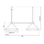 Lampa wisząca Capital 2xGX53 w kolorze białym, z dwoma stożkowymi kloszami o średnicy 460 mm. Wymiary: długość 1100 mm, wysokość regulowana od 500 do 900 mm. Prosty, nowoczesny design, zawieszona na cienkich linkach.