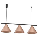 Lampa wisząca Capital 3xGX53 w kolorze czarnym i miedzianym, z trzema stożkowymi kloszami zawieszonymi na czarnym stelażu. Klosze mają matową powierzchnię, a lampa wisi na cienkim przewodzie. Prosta, nowoczesna forma.