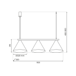 Lampa wisząca Capital 3xGX53, w kolorze czarnym i miedzianym, z trzema stożkowymi kloszami. Wymiary: długość 1100 mm, wysokość regulowana 400-900 mm, średnica kloszy 320 mm. Prosta, nowoczesna konstrukcja.