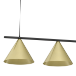 Lampa wisząca Capital 3xGX53 w kolorze czarnym i złotym, składająca się z dwóch stożkowatych kloszy zawieszonych na cienkim, prostokątnym stelażu. Klosze mają matowe wykończenie, a całość wisi na cienkim przewodzie.