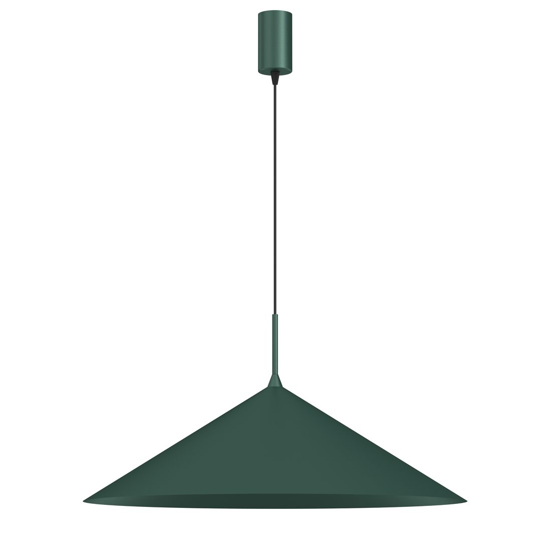 Lampa wisząca Capital D60 w butelkowej zieleni, z metalowym kloszem w kształcie stożka, zawieszona na cienkim czarnym przewodzie. U góry znajduje się cylindryczny uchwyt montażowy. Przeznaczona do jednego źródła światła GX53.