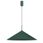 Lampa wisząca Capital D60 w butelkowej zieleni, z metalowym kloszem w kształcie stożka, zawieszona na cienkim czarnym przewodzie. U góry znajduje się cylindryczny uchwyt montażowy. Przeznaczona do jednego źródła światła GX53.