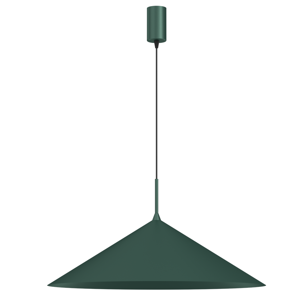 Lampa wisząca Capital D60 w butelkowej zieleni, z metalowym kloszem o kształcie stożka, zawieszona na czarnym kablu. Gniazdo GX53, minimalistyczny design, idealna do nowoczesnych wnętrz.