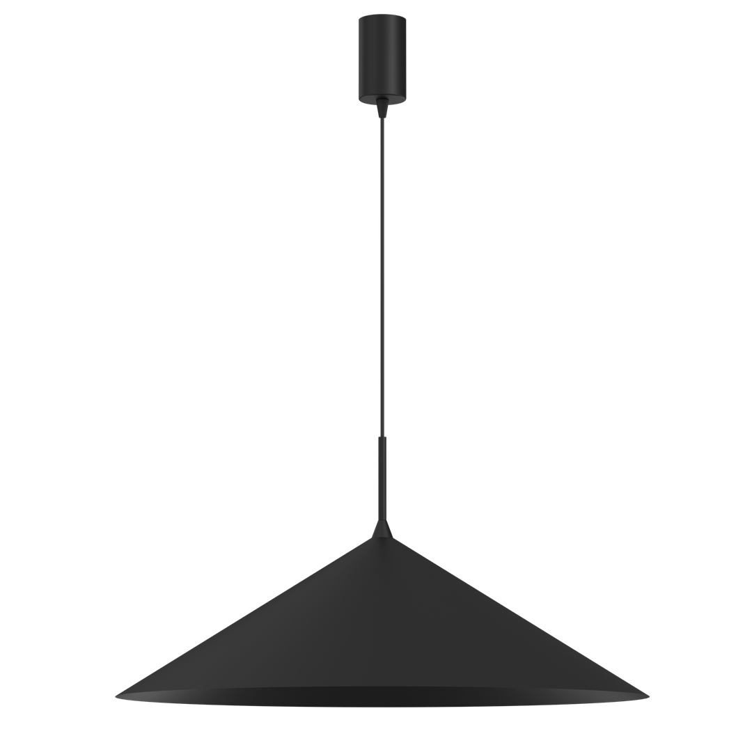 Czarna lampa wisząca Capital D60 z jednym źródłem światła GX53. Ma stożkowaty kształt z matowym wykończeniem. Zawieszona na cienkim przewodzie, w minimalistycznym stylu, idealna do nowoczesnych wnętrz.