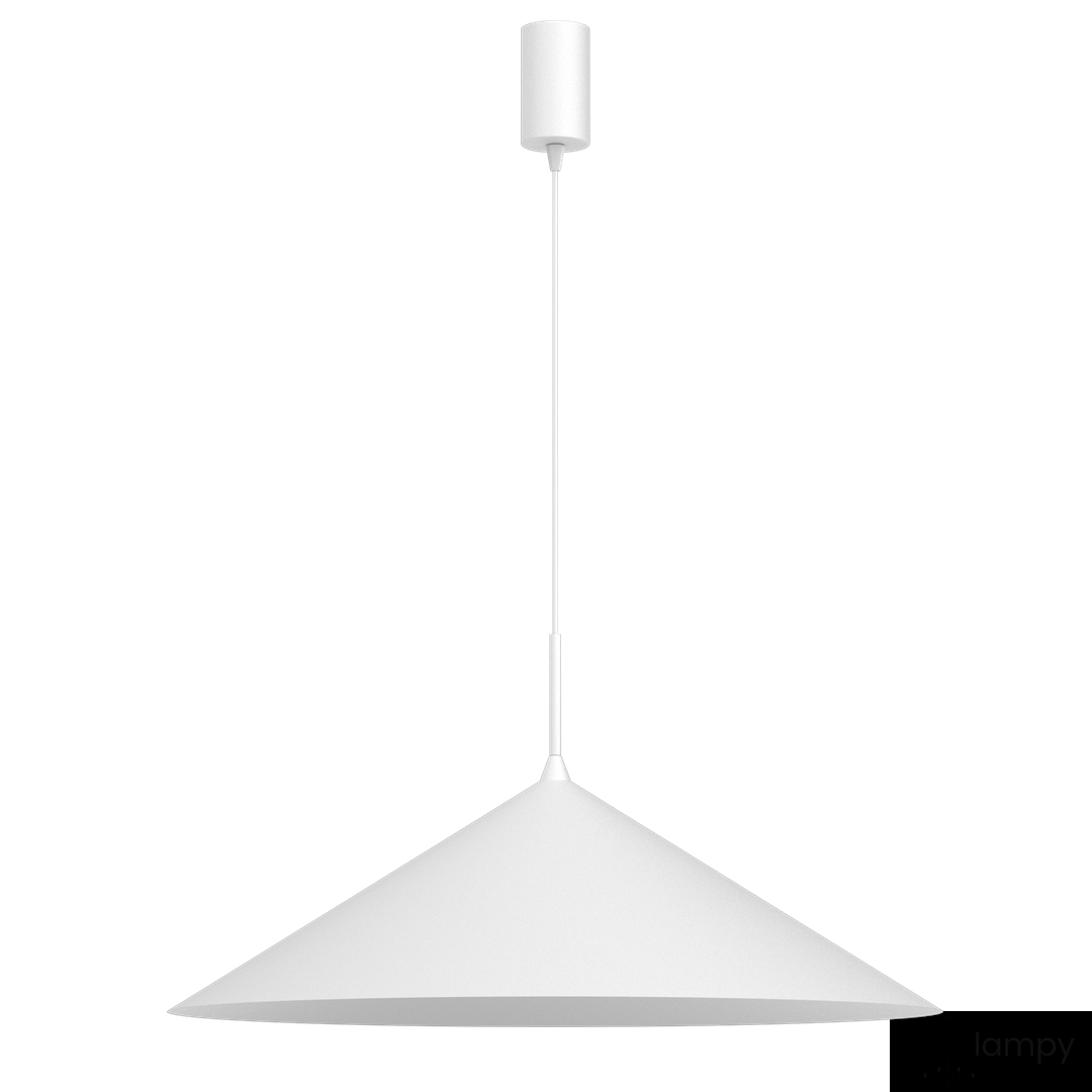 Lampa wisząca Capital D60 w białym kolorze, z pojedynczym źródłem światła GX53. Ma prostą, stożkowatą formę i jest zawieszona na cienkim przewodzie. Ujęcie frontalne, na jednolitym tle.