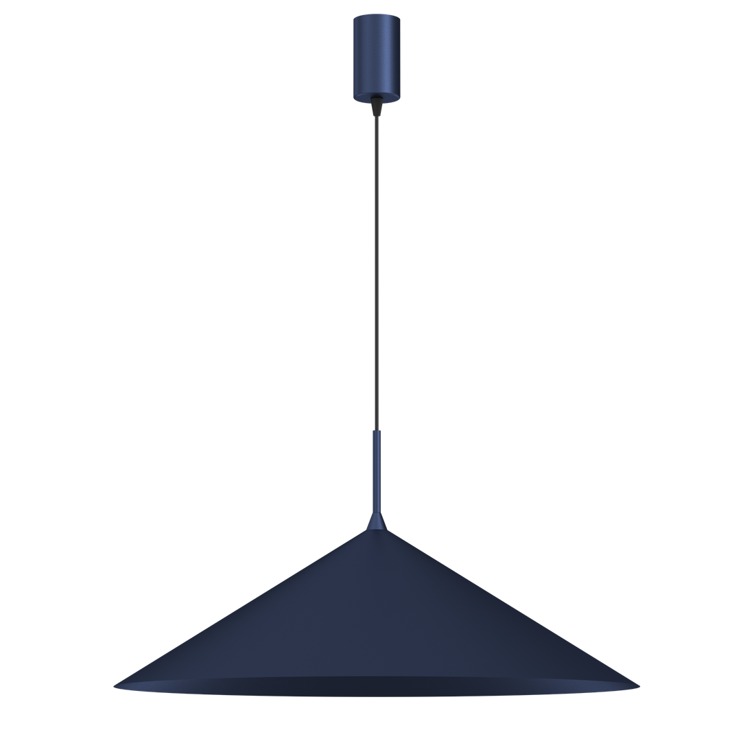 Granatowa lampa wisząca Capital D60 z jedną oprawą GX53. Posiada stożkowy klosz o matowej powierzchni i cienkim, czarnym przewodzie. Ujęcie frontalne, wisząca konstrukcja. Idealna do nowoczesnych wnętrz.
