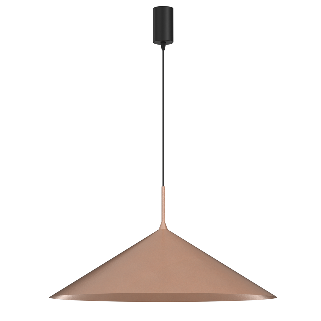 Lampa wisząca Capital D60 w kolorze czarnym i miedzianym, o stożkowym kształcie klosza. Zawieszona na czarnym kablu, z okrągłym mocowaniem sufitowym. Przeznaczona do żarówki GX53.