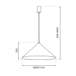 Lampa wisząca Capital D60 w kolorze czarnym i miedzianym, o średnicy 600 mm i wysokości regulowanej od 300 do 1000 mm. Posiada stożkowy klosz z materiału, montowana na cienkim przewodzie. Idealna do nowoczesnych wnętrz.