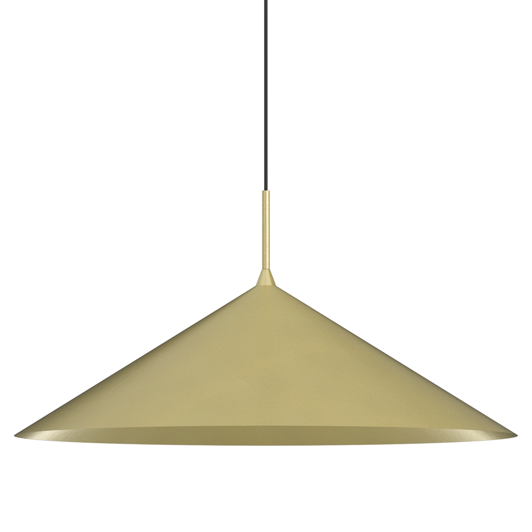 Lampa wisząca Capital D60 w kolorze czarnym z metalowym, złotym kloszem w kształcie stożka. Zawieszona na cienkim przewodzie, z mocowaniem na jedną żarówkę GX53. Prosta, nowoczesna forma, idealna do nowoczesnych wnętrz.