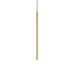 Lampa wisząca Laser 75 z jedną oprawą G9, o smukłej, złotej konstrukcji, zawieszona na cienkim, czarnym przewodzie. Prosty, nowoczesny design, idealna do minimalistycznych wnętrz.
