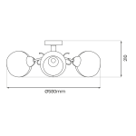 Lampa sufitowa Oslo z trzema oprawami E27 w kolorze chromu i białym. Okrągła podstawa z centralnym mocowaniem, średnica 580 mm, wysokość 210 mm. Klosze w kształcie kul, umieszczone na elastycznych ramionach.