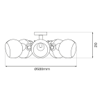 Lampa sufitowa Oslo 5xE27 w chromowanym wykończeniu z białymi kloszami. Produkt widoczny z przodu, z wymiarami 580 mm średnicy i 210 mm wysokości. Elegancka, okrągła konstrukcja z pięcioma źródłami światła.