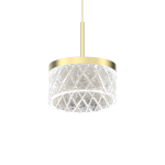 Lampa wisząca Elegance 1xLED/9W w kolorze złotym, z przezroczystym kloszem o geometrycznym wzorze. Zawieszona na cienkim kablu, ma okrągłą, metalową podstawę i efektowne, szklane wykończenie. Idealna do nowoczesnych wnętrz.