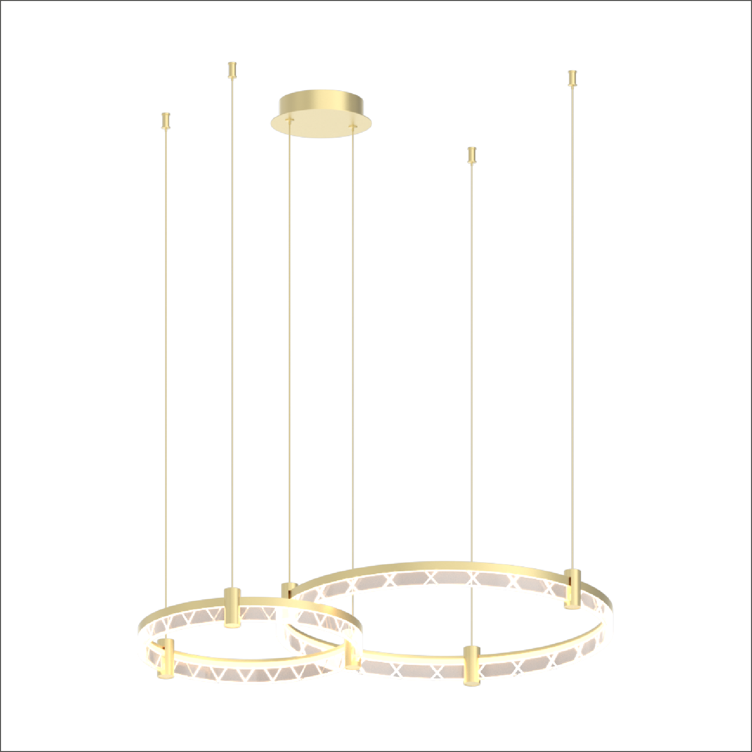 Lampa wisząca Elegance 2xLED/72W w kolorze złotym, z dwoma okrągłymi kloszami i delikatnym wzorem. Zawieszona na cienkich linkach, z prostym, okrągłym mocowaniem sufitowym. Idealna do nowoczesnych wnętrz.