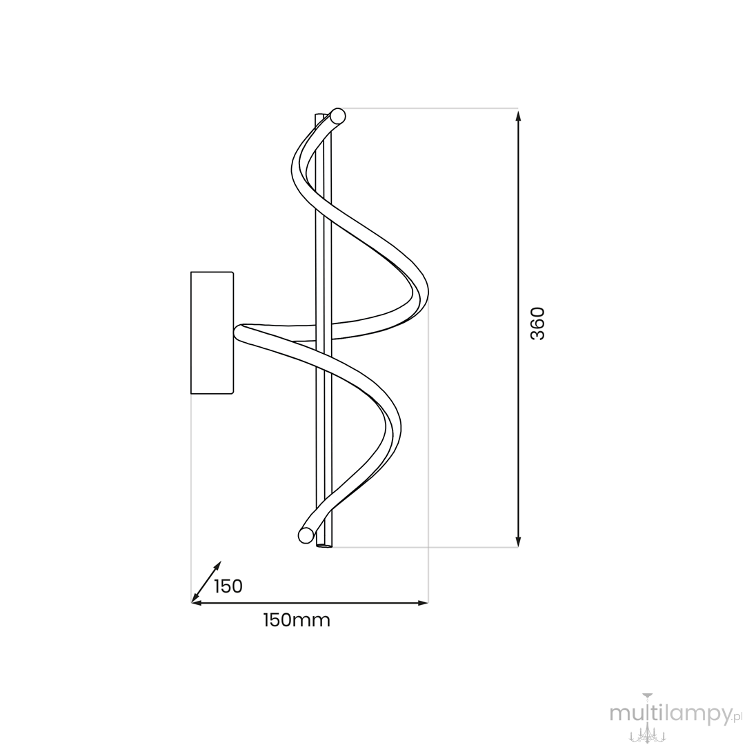 Kinkiet Twist w kolorze czarnym, z jedną diodą LED o mocy 12W. Posiada spiralny kształt, montowany na ścianie. Wymiary: 360 mm wysokości i 150 mm szerokości. Prosty design, idealny do nowoczesnych wnętrz.