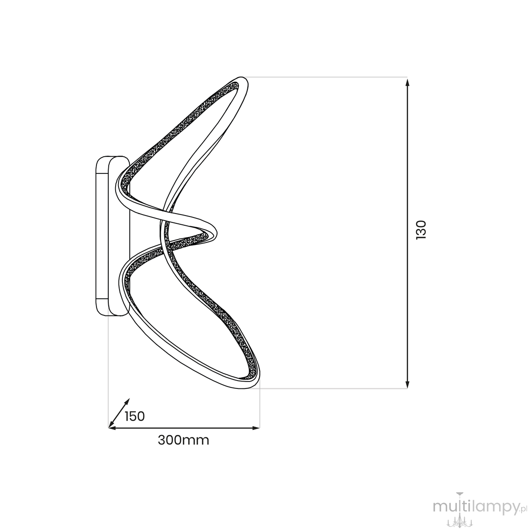 Kinkiet Tesoro 1xLED/15W w kolorze czarnym, o nowoczesnym, falistym kształcie. Wymiary: 300 mm szerokości, 130 mm wysokości, 150 mm głębokości. Montowany na ścianie, idealny do oświetlenia wnętrz.