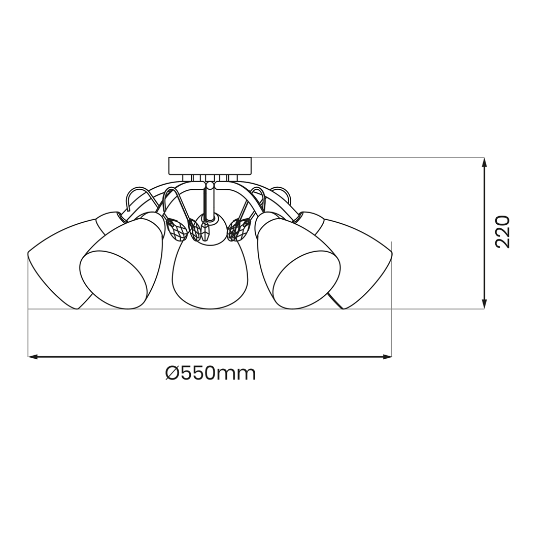 Lampa sufitowa Pireus 5xE27 w kolorze chromowym i białym, o średnicy 550 mm i wysokości 220 mm. Posiada pięć kloszy w kształcie stożka, zamontowanych na okrągłej podstawie. Idealna do nowoczesnych wnętrz.