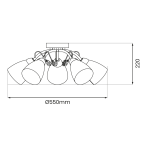 Lampa sufitowa Pireus 5xE27 w kolorze chromowym i białym, o średnicy 550 mm i wysokości 220 mm. Posiada pięć kloszy w kształcie stożka, zamontowanych na okrągłej podstawie. Idealna do nowoczesnych wnętrz.