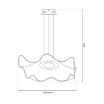 Lampa wisząca Largo w kolorze złotym, o średnicy 500 mm i wysokości 1200 mm. Posiada falisty kształt z centralnym okrągłym otworem, przeznaczona do jednego źródła światła LED o mocy 16W.