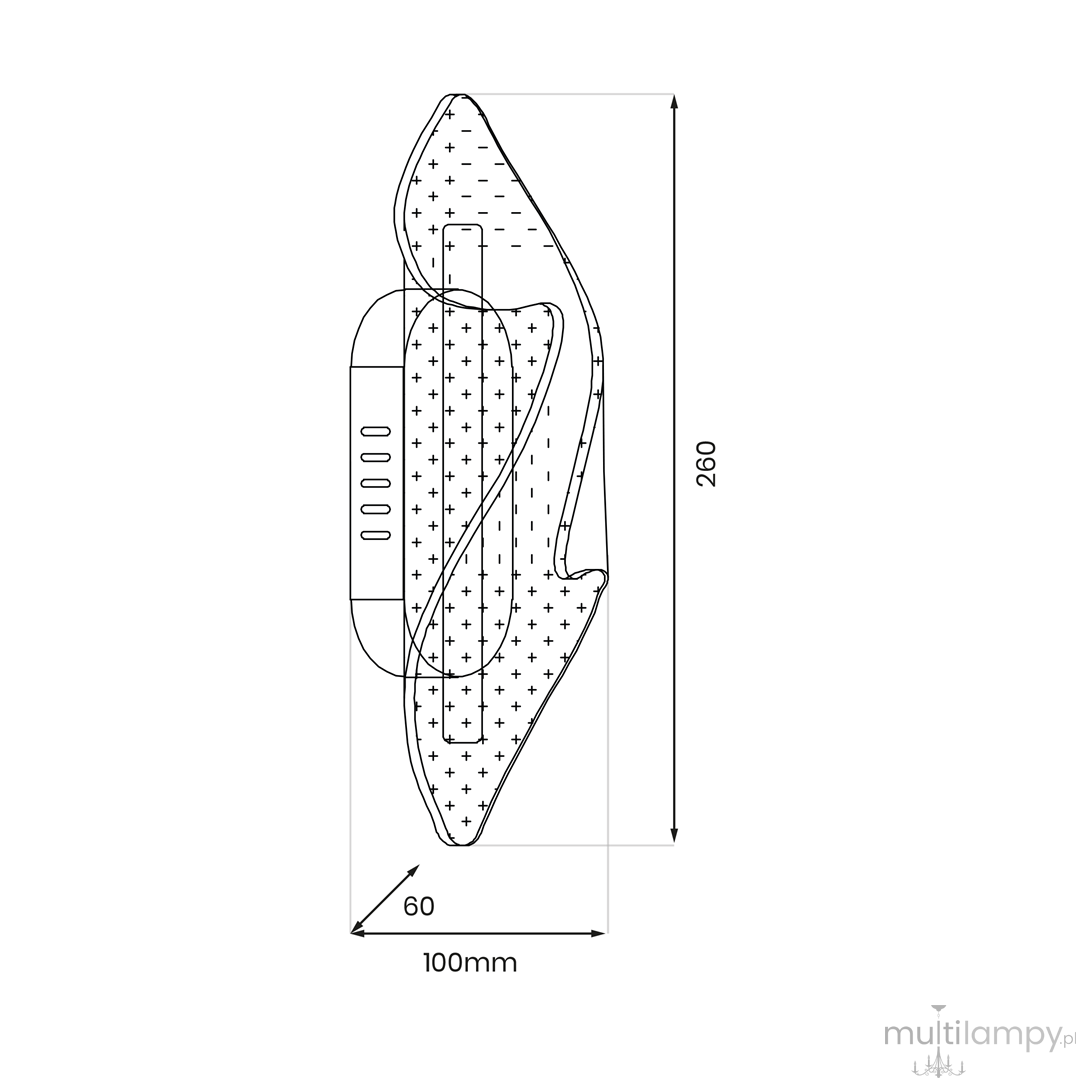 Largo kinkiet 1xLED/8W w kolorze złotym, o nowoczesnym, falistym kształcie. Wymiary: 260 mm wysokości, 100 mm szerokości, 60 mm głębokości. Widoczny panel LED z diodami, zamontowany w pozycji poziomej. Idealny do oświetlenia wnętrz.