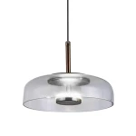 Lampa wisząca Vetro z przezroczystym kloszem i czarnym przewodem. Wyposażona w jedno źródło LED o mocy 6W. Klosz ma okrągły kształt, a metalowy element mocujący w kolorze brązowym. Idealna do nowoczesnych wnętrz.