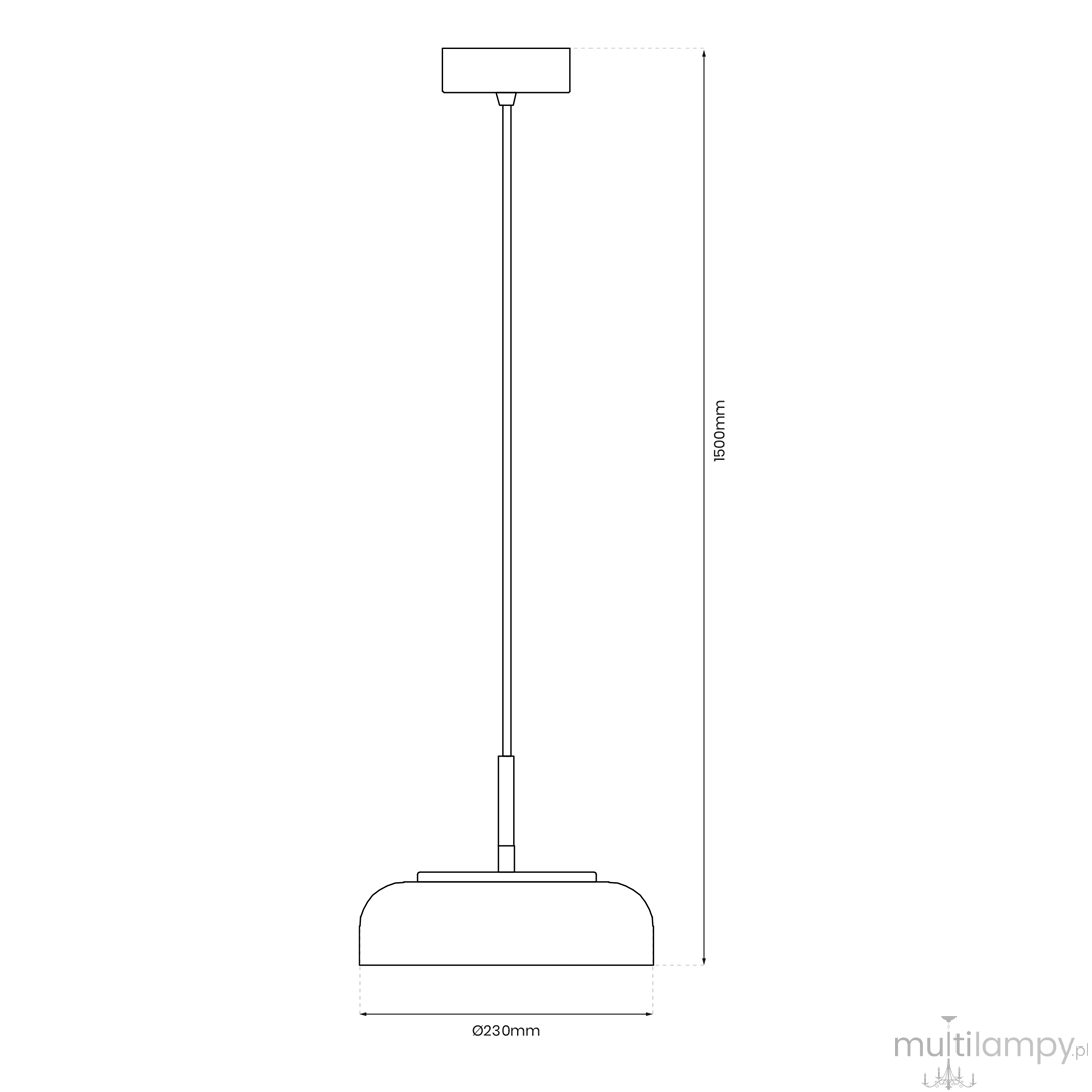 Lampa wisząca Vetro z jednym źródłem LED 6W, o czarnej podstawie i transparentnym kloszu. Stoi w pozycji wiszącej, z długością kabla 1500 mm i średnicą 230 mm. Prosta konstrukcja, idealna do nowoczesnych wnętrz.