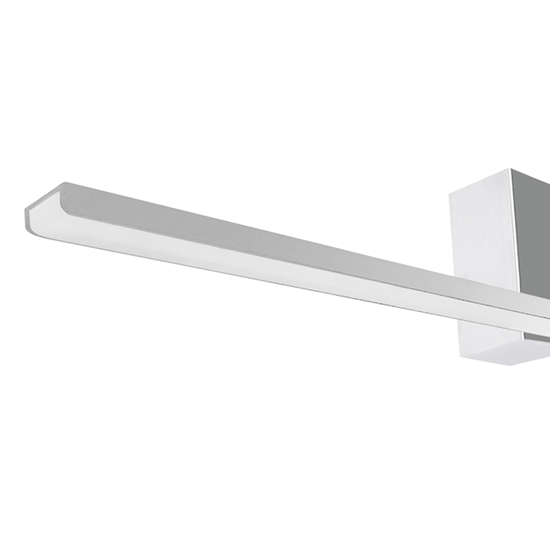 Kinkiet LED Artemis w kolorze chromu, o długości 60 cm, z prostokątnym korpusem i wbudowanym źródłem światła o mocy 13,8 W i temperaturze barwowej 4000K. Zainstalowany w pozycji poziomej, idealny do nowoczesnych wnętrz.