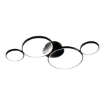 Lampa wisząca Universe z czterema okrągłymi źródłami światła LED o mocy 30W. W kolorze czarnym, z minimalistycznym designem. Ujęcie z boku, ukazujące różne średnice okręgów oraz zamocowanie do sufitu.
