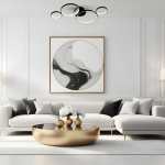 Lampa wisząca Universe z czterema okrągłymi kloszami LED w kolorze czarnym, o mocy 30W. Zawieszona w nowoczesnym wnętrzu, idealna do minimalistycznych aranżacji. Klosze mają błyszczące wykończenie, co podkreśla elegancję.