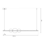 Czarna lampa wisząca Kugel z 1xLED o mocy 30W. Prosty, nowoczesny design z trzema okrągłymi elementami. Wymiary: długość 1200 mm, wysokość 1200 mm, szerokość 150 mm. Idealna do wnętrz w stylu minimalistycznym.