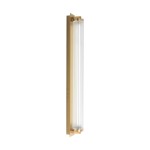Kinkiet Como w kolorze mosiądzu z pilotem, z cylindrycznym, przezroczystym kloszem LED o mocy 26W. Produkt montowany na ścianie, widoczny z boku, z prostą, elegancką konstrukcją.