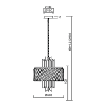 Lampa wisząca Margot, złota, z sześcioma gniazdami E14. Okrągła podstawa o średnicy 140 mm, z dekoracyjnymi, falistymi elementami. Wysokość regulowana od 660 do 1210 mm, średnica klosza 430 mm, szerokość 120 mm.