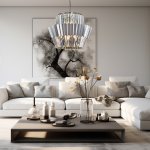 Lampa wisząca Donna o 12 gniazdach E14, w chromowanym wykończeniu, z dekoracyjnymi, przezroczystymi akcentami. Zawieszona w centralnej części pokoju, w otoczeniu jasnej kanapy i stylowego stolika kawowego, nadaje elegancki charakter wnętrzu.